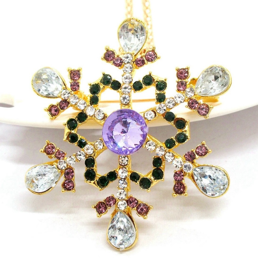 Elegant Gold and Purple Snowflake Pendant Necklace